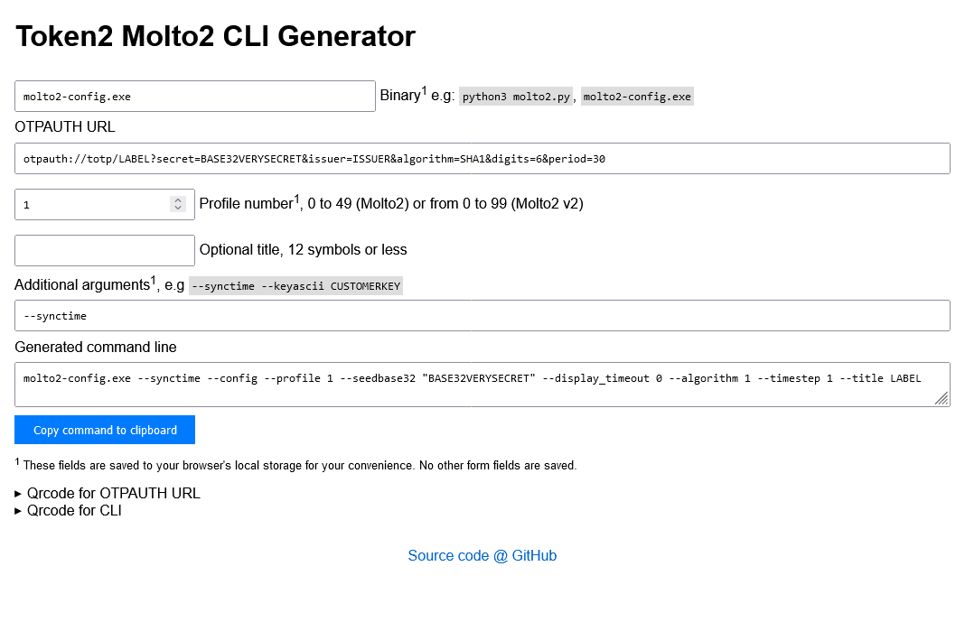 Token2 Molto2 CLI Generator